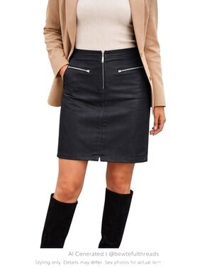 Gerry Weber Estimated 14 Indigo Denim Mini Skirt Waxed Zip Pocket